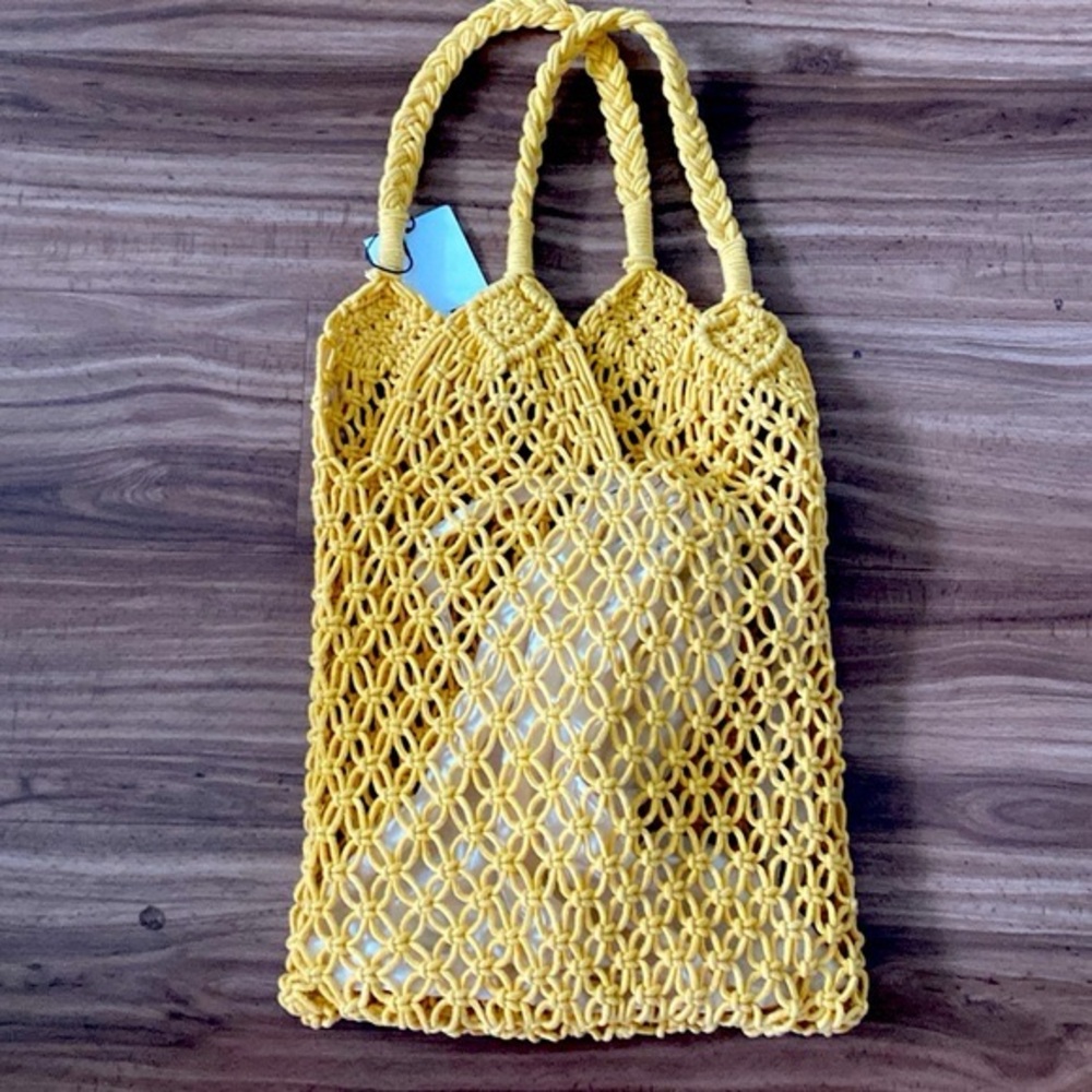 BNWT Zara Buckle Cotton Thread Women Shoulder Yellow Mustard Bag Medium
